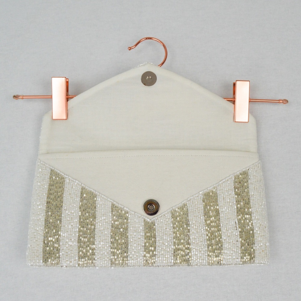 Bridesmaid Silver & White Beaded Clutch for Bridesmaid Proposal, Bride, Wedding - Picture 3 of 6